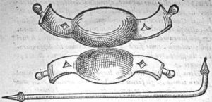Illustrazione storica di uno strumento medico antico per cauterizzazione, composto da un tubo metallico decorato con motivi geometrici. L’immagine è inserita nell’articolo per rappresentare i metodi dolorosi utilizzati nel Medioevo per trattare le ulcere oculari, tra cui la cauterizzazione, subita anche da San Francesco d’Assisi durante la sua malattia agli occhi. Serve a contestualizzare visivamente la sofferenza fisica del Santo e le pratiche chirurgiche dell’epoca, rafforzando il tema dell’articolo sulla cecità e la resilienza spirituale.